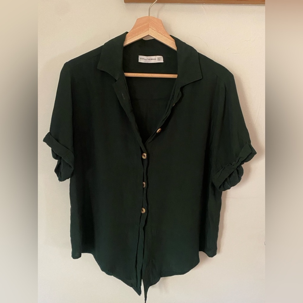 Faithfull the Brand Dark Green Button-Front Short Sleeve Shirt